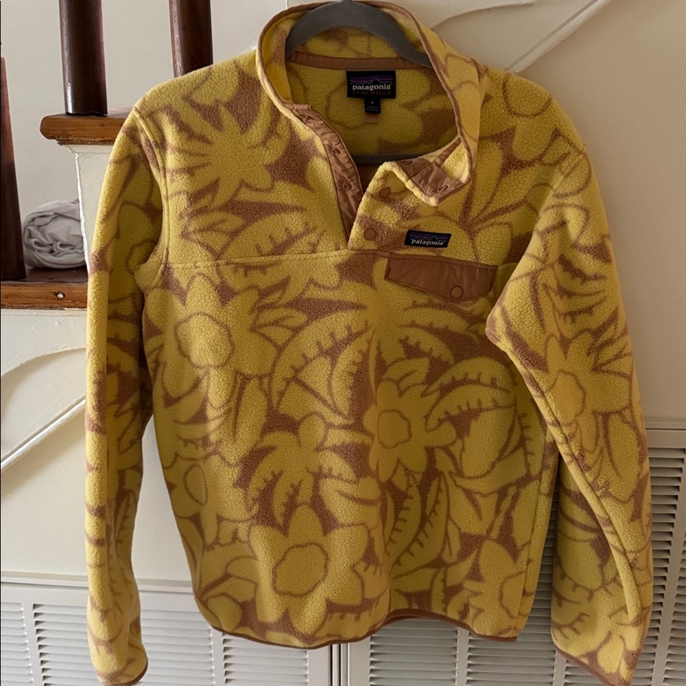 Patagonia Yellow and Brown Floral Fleece Pullover